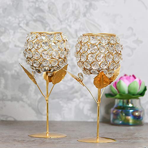 WebelKart New Premium Crystal Rose Brass Candle Holder for Decoration -Candle Stand for Diwali - Diwali Candle Holder (Model-1) - Image 1