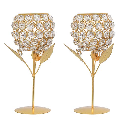 WebelKart New Premium Crystal Rose Brass Candle Holder for Decoration -Candle Stand for Diwali - Diwali Candle Holder (Model-1) - Image 4