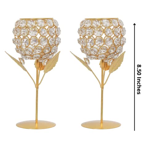 WebelKart New Premium Crystal Rose Brass Candle Holder for Decoration -Candle Stand for Diwali - Diwali Candle Holder (Model-1) - Image 5
