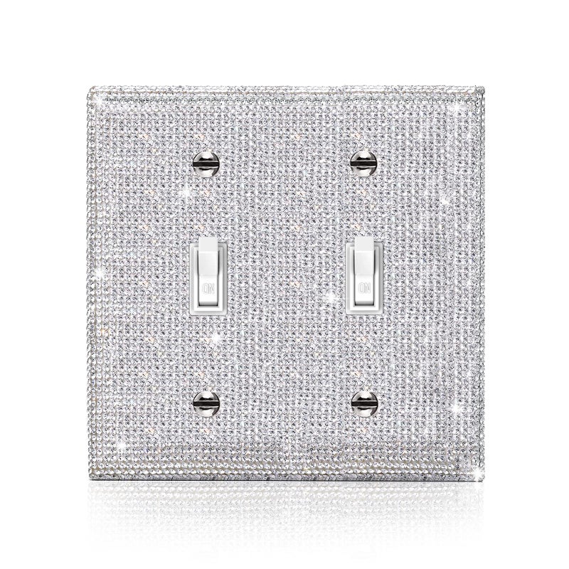 Gaocai 1 Pcs Shiny Silver Rhinestones Outlet Covers Switch Plate Covers Decorative Rhinestones Light Switch Cover 2 Gang Switch Plates And Outlet Cove