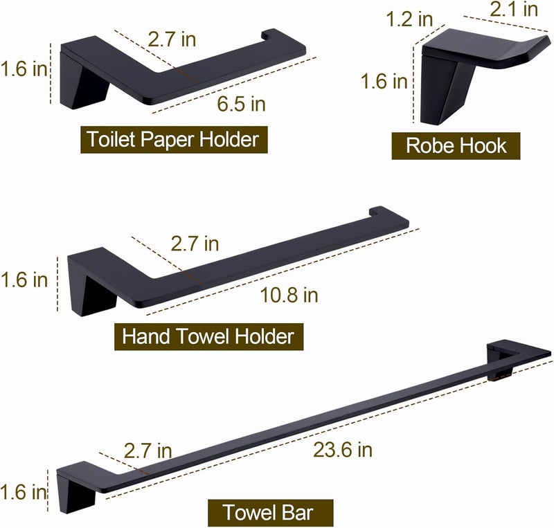 TRUSTMI Matte Black Bathroom Hardware Accessories Set 236 Inch Towel Bar Assembly Wall Mounted Extra Thick Stainless Steel Square Shape - Image 2