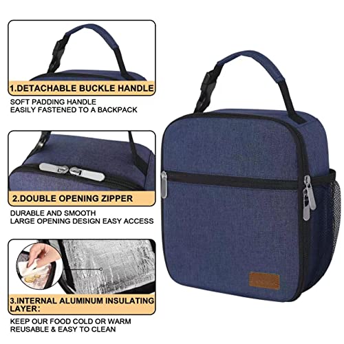 Deosk Lunch Bag Reusable Small Lunch Box for Men Insulated Portable Lunchbox for adults & Kid Suitable for School Work Picnic (Navy Blue) - Image 3