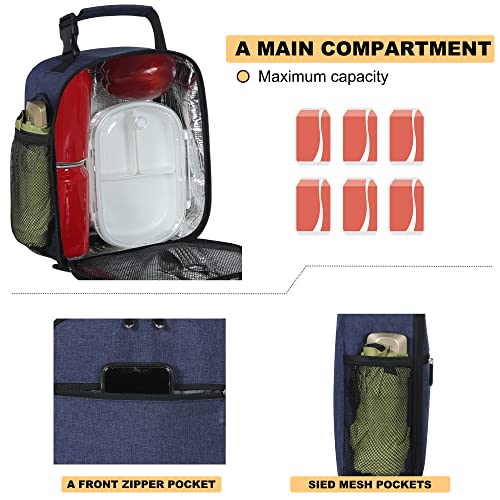 Deosk Lunch Bag Reusable Small Lunch Box for Men Insulated Portable Lunchbox for adults & Kid Suitable for School Work Picnic (Navy Blue) - Image 4