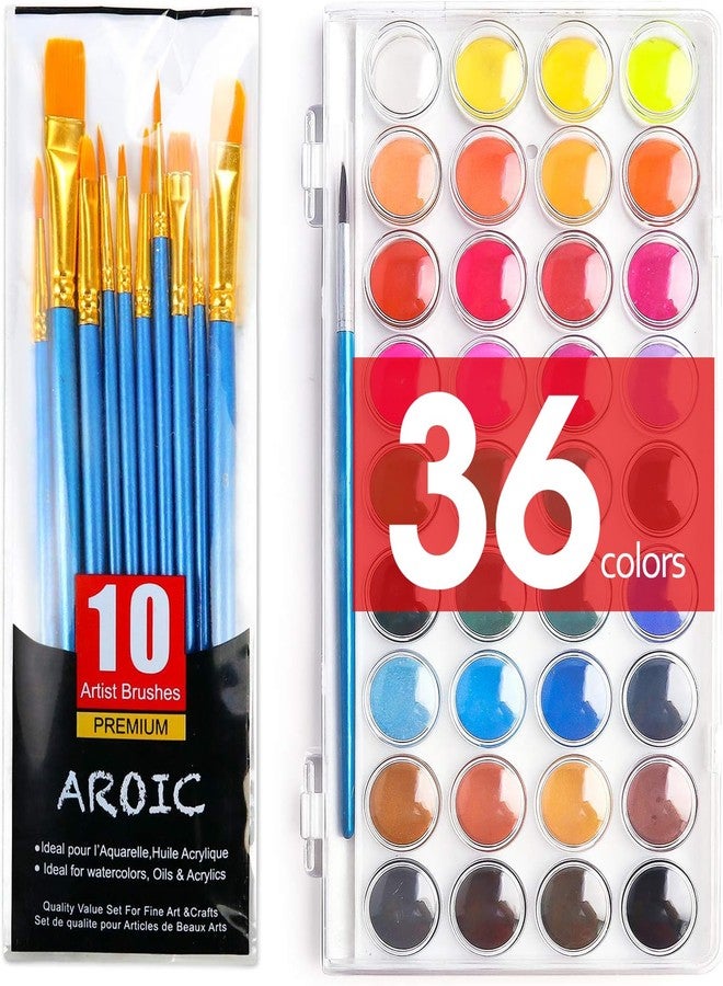 AROIC Watercolor Paint Set, 36-Color Watercolor Paint with 10 Brushes, Non-Toxic Washable Watercolors for Kids & Adults, Art Supplies for Painting, Drawing, DIY Crafts, School, Classroom, Artist Use - Image 1