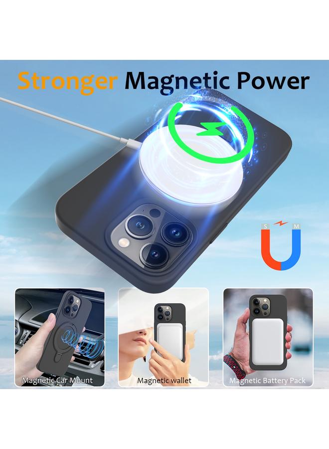 اس-توب جراب لهاتف iPhone 15 Pro Max مصنوع من السيليكون السائل المغناطيسي MagSafe مع حامل حلقي - Image 3