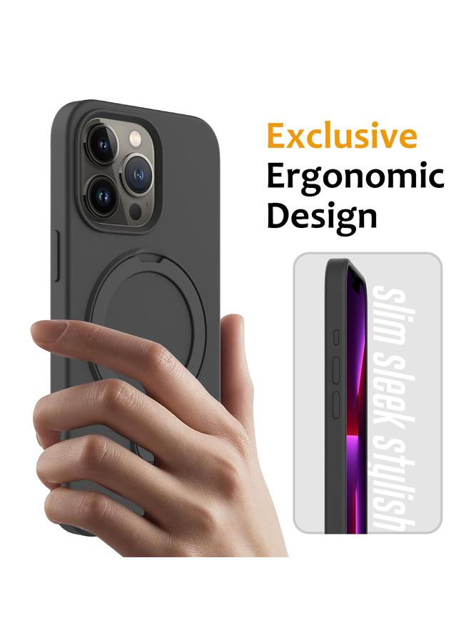 اس-توب جراب لهاتف iPhone 15 Pro Max مصنوع من السيليكون السائل المغناطيسي MagSafe مع حامل حلقي - Image 2