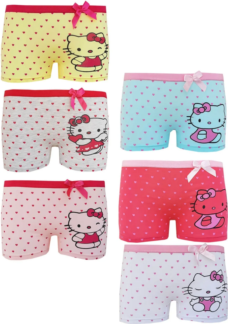 Hepsine Rakip Rivaling All, 6-Piece Girl's Cute Kitten Boxer, Cotton Lycra, Fun