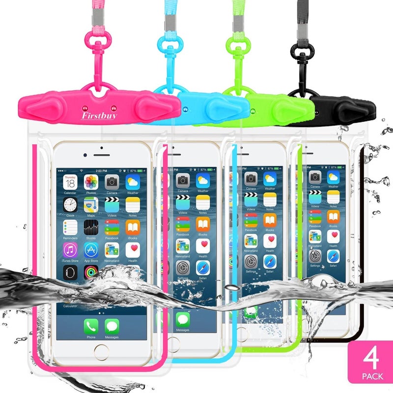 GLBSUNION Universal Waterproof Phone Pouch, 4 Pack Waterproof Phone Case Dry Bag with Neck Strap Luminous Ornament for Water Games Protect iPhone 16 15 14 13 Pro Max Plus Galaxy S24 S23 Google Note up to 7.5" - Image 1