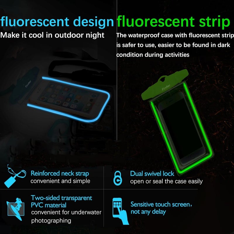 GLBSUNION Universal Waterproof Phone Pouch, 4 Pack Waterproof Phone Case Dry Bag with Neck Strap Luminous Ornament for Water Games Protect iPhone 16 15 14 13 Pro Max Plus Galaxy S24 S23 Google Note up to 7.5" - Image 4