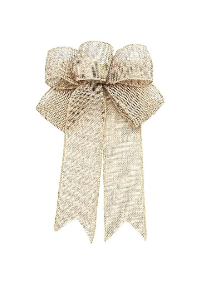 Khaki Burlap Bow Christmas Tree Wreath Decor With Long Hanging Ribbon Rustic Reusable Holiday Wedding Party Decoration - Image 3