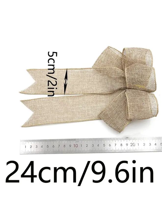 Khaki Burlap Bow Christmas Tree Wreath Decor With Long Hanging Ribbon Rustic Reusable Holiday Wedding Party Decoration - Image 4