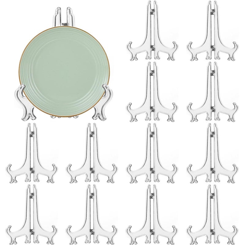 LonlyEagle 12 Pack 6 Inch Clear Plastic Easels or Stand/Plate Holders to Display Pictures or Other Items at Weddings, Plate Stands for Home Decoration, Birthdays, Tables - Image 1