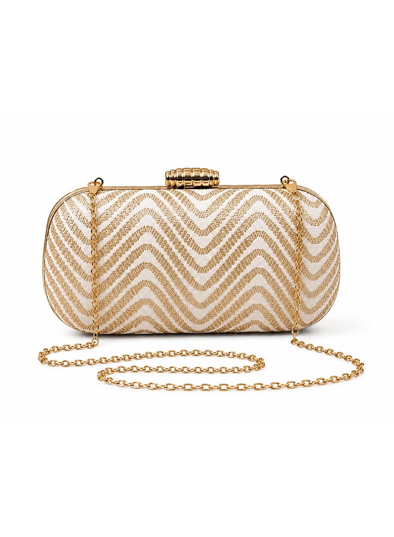 JOHN PAULS Luxury Chantelle Handmade Clutch Bag for Women, Purse & Wedding Guest Bag with Detachable Chain Strap Elegant Bridal Clutch Purse, Party Purse, & Formal Handbag for Women White & Gold - Image 1
