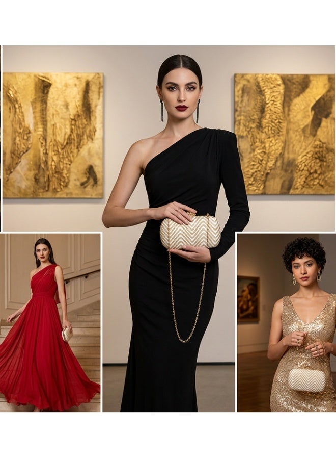JOHN PAULS Luxury Chantelle Handmade Clutch Bag for Women, Purse & Wedding Guest Bag with Detachable Chain Strap Elegant Bridal Clutch Purse, Party Purse, & Formal Handbag for Women White & Gold - Image 2
