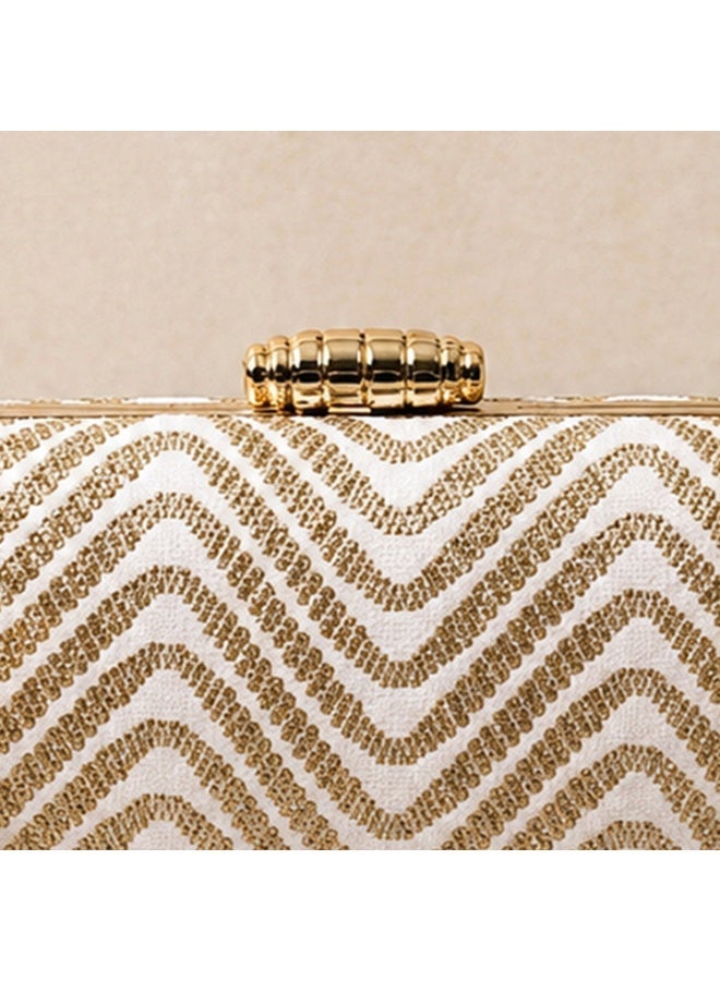 JOHN PAULS Luxury Chantelle Handmade Clutch Bag for Women, Purse & Wedding Guest Bag with Detachable Chain Strap Elegant Bridal Clutch Purse, Party Purse, & Formal Handbag for Women White & Gold - Image 5