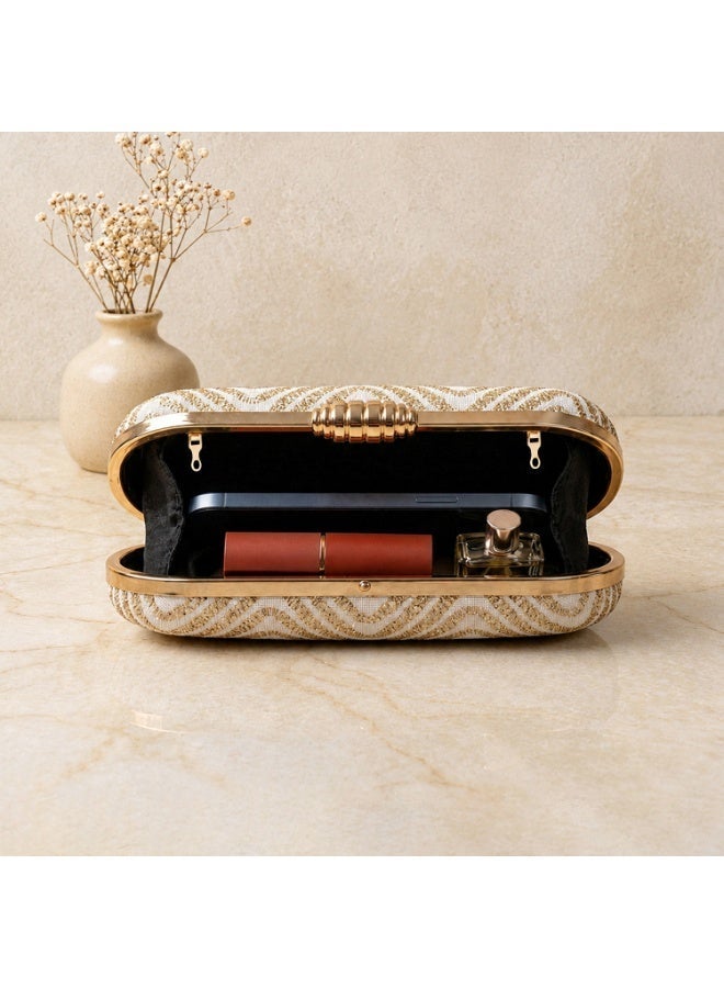 JOHN PAULS Luxury Chantelle Handmade Clutch Bag for Women, Purse & Wedding Guest Bag with Detachable Chain Strap Elegant Bridal Clutch Purse, Party Purse, & Formal Handbag for Women White & Gold - Image 4