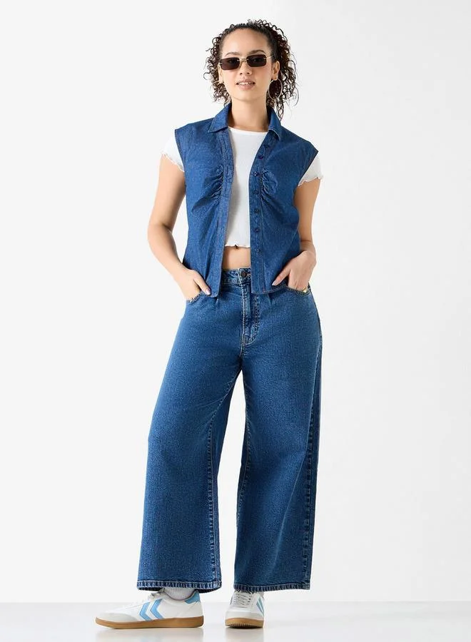 لي كوبر قميص بدون أكمام بأزرار وتفاصيل كسرات من لي كوبر