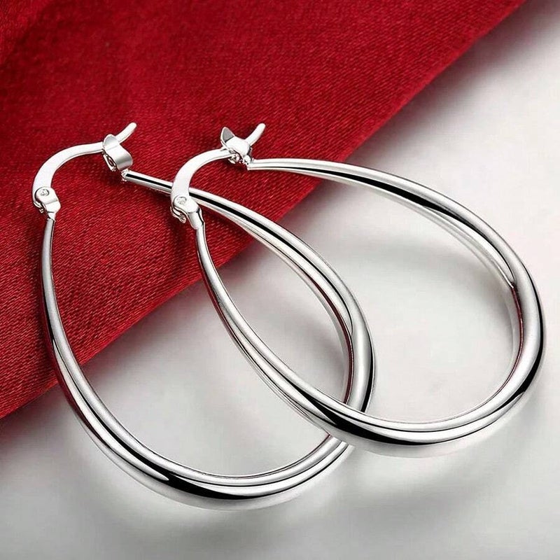 Shein Silver Plated 41mm Smooth Circle Big Hoop Earrings for Women - Fashion Party Wedding Jewelry  Gift - Image 2