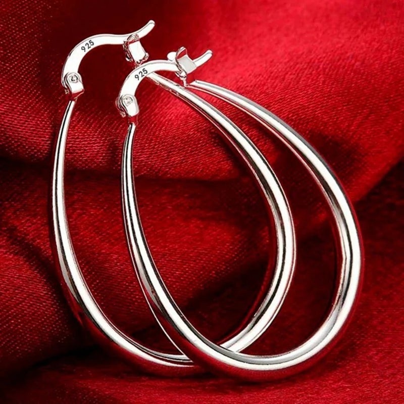 Shein Silver Plated 41mm Smooth Circle Big Hoop Earrings for Women - Fashion Party Wedding Jewelry  Gift - Image 1