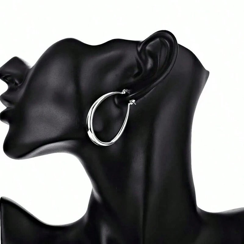 Shein Silver Plated 41mm Smooth Circle Big Hoop Earrings for Women - Fashion Party Wedding Jewelry  Gift - Image 5