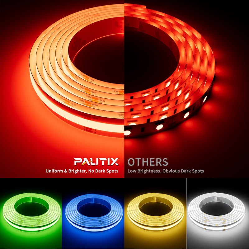 PAUTIX 5V USB RGB COB LED Strip Light 4.92ft/1.5m Color Changing Strip Lights,TV Backlight Multicolor Flexible Under Cabinet Tape Lights with Bluetooth Control for Bedroom,Kitchen,Home DIY Lighting - Image 2