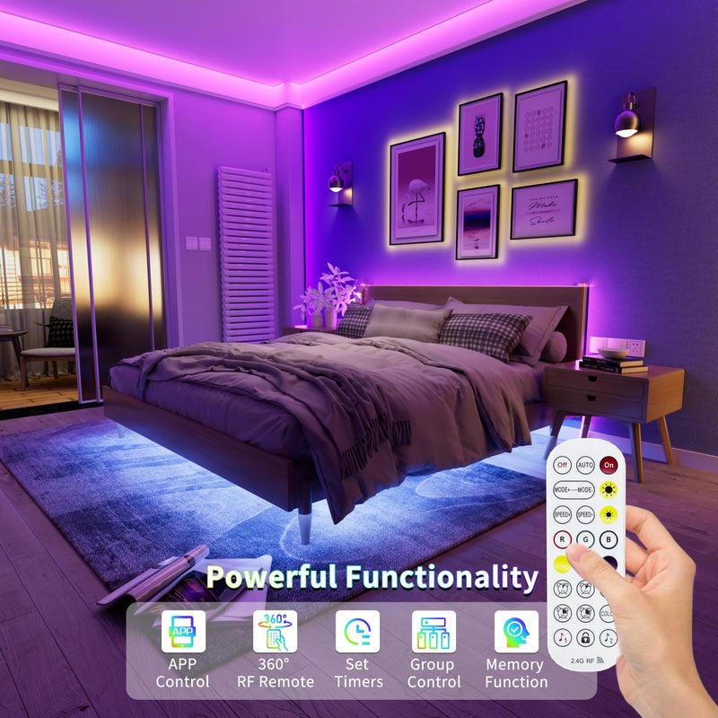 PAUTIX 5V USB RGB COB LED Strip Light 4.92ft/1.5m Color Changing Strip Lights,TV Backlight Multicolor Flexible Under Cabinet Tape Lights with Bluetooth Control for Bedroom,Kitchen,Home DIY Lighting - Image 3