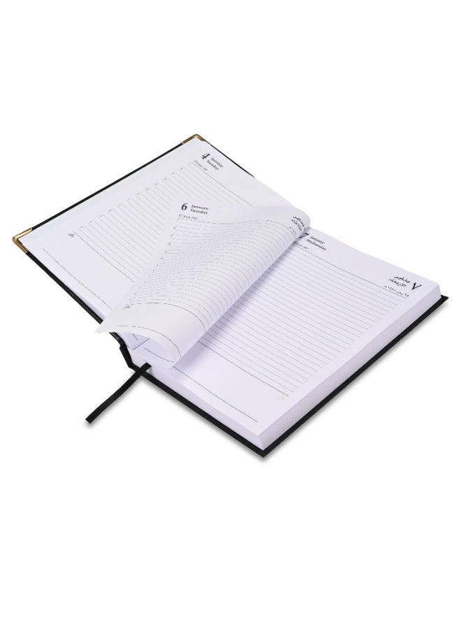 FIS 2026 A5 Diary, 148x210mm Size, 1 Side Padded Vinyl Cover, 1 Day a Page Format, Golden Corners, 60gsm White Paper, English/Arabic, Black Cover-FSDI22AE26BK - Image 4