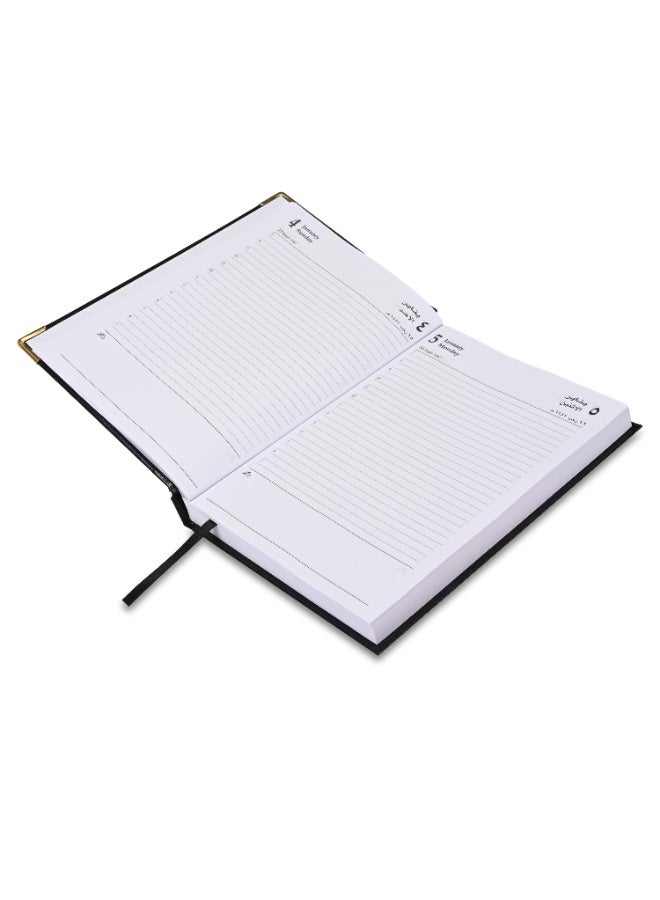 FIS 2026 A5 Diary, 148x210mm Size, 1 Side Padded Vinyl Cover, 1 Day a Page Format, Golden Corners, 60gsm White Paper, English/Arabic, Black Cover-FSDI22AE26BK - Image 3