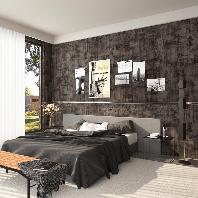 TOTIO Grey Black Stained Concrete Contact Paper Dark Gray Cement Checkerboard Wallpaper Peel and Stick 16x354inch Air Guide Slot Design Matte Thick Self-adhesive Countertop Paper Waterproof Vinyl Wrap - Image 5