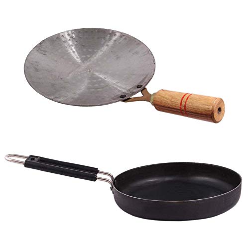 KITCHEN SHOPEE Traditional Silver Iron Tawa for RotiChapathiChapati9 inch and 9 inch Iron Fry pan for Cooking