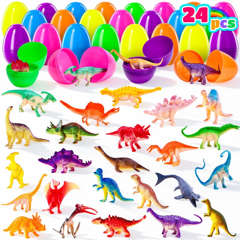 MGparty 24 Pack Prefilled Easter Eggs with Dinosaur Toys Easter Egg Fillers Bulk for KidsEaster Basket Stuffers Classroom Exchange Gifts Party Favors Easter Egg Hunt Prizes - Image 3