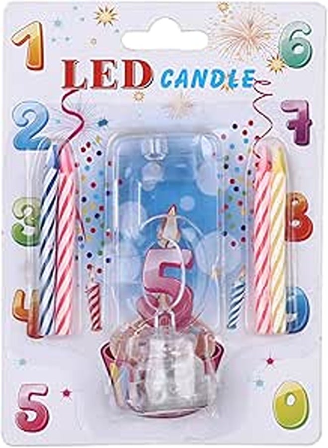 Number 5 LED Candle with 4 Multi Color Ordinary Candles
