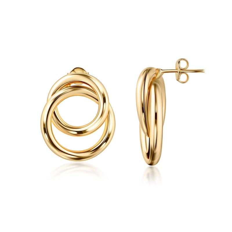Barzel 18K Gold Plated Double Loop Dangling Earrings, High Polish Finish, Intertwined Design, Made in Brazil - Image 1