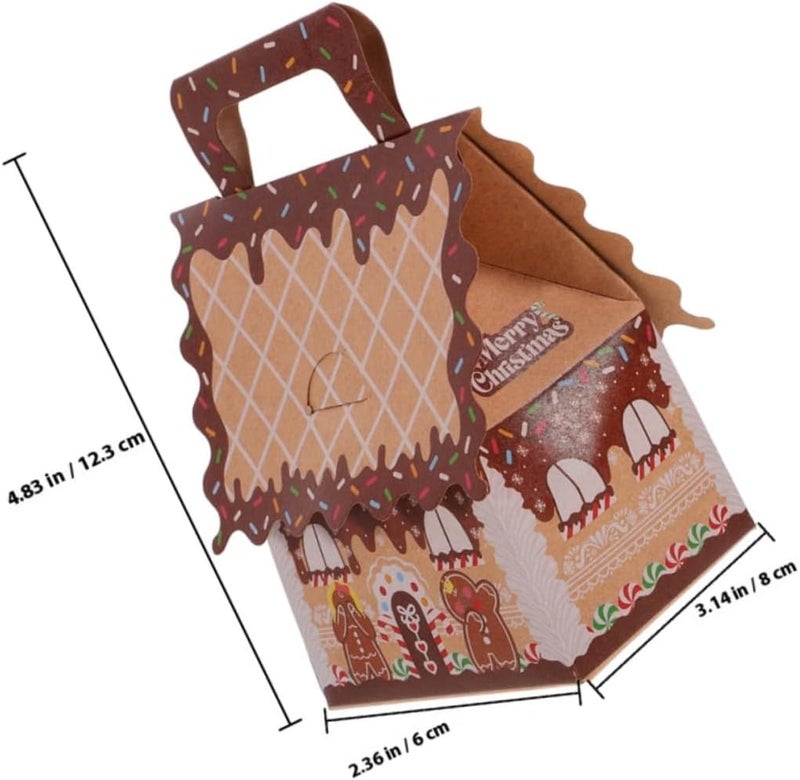 SHERCHPRY 10pcs Gingerbread House Candy Boxes with Handle, Paper Holiday Treat Holders for Christmas Party Favors, Large Brown-edged Boxes for Cookie Packaging and Seasonal Decorations - Image 2