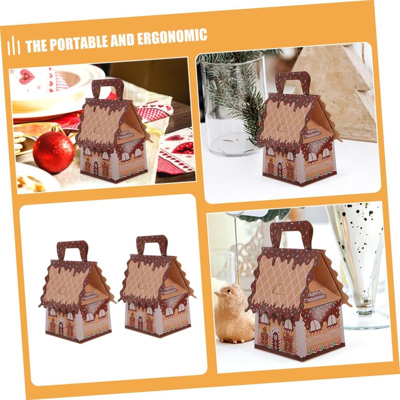 SHERCHPRY 10pcs Gingerbread House Candy Boxes with Handle, Paper Holiday Treat Holders for Christmas Party Favors, Large Brown-edged Boxes for Cookie Packaging and Seasonal Decorations - Image 3