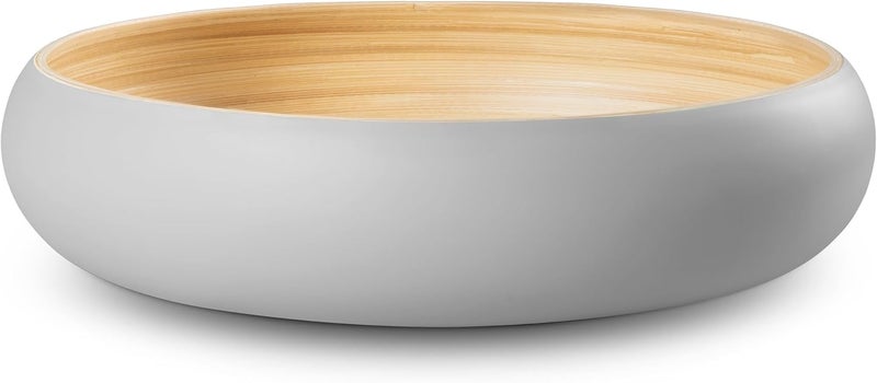 LEXA Bamboo Fruit Bowl for Kitchen Counter, 12 Inch Large & Round, Artisan Lacquered Wooden Fruit Bowl or Candy Bowl, Handcrafted Bamboo Fruit Basket for Kitchen & Home Decor (Gray) - Image 1