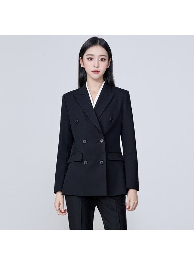 Teluoman Black Women's Suit Set Professional Business Casual Blazer Jacket Spring Autumn Workwear - Image 1