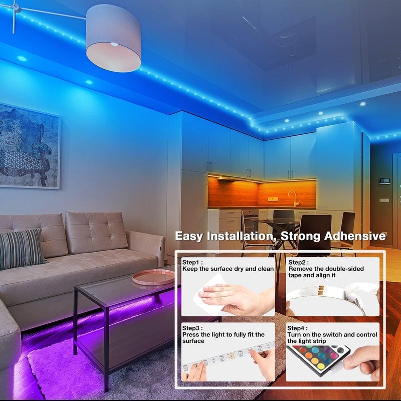 dalattin Led Lights for Bedroom 130ft(2 Rolls of 65.6ft), Led Lighting with Remote&App Control, Color Changing Led Lights for Room, RGB Led Strip Lights Music Sync, Home Decor, 24V Power Supply - Image 5