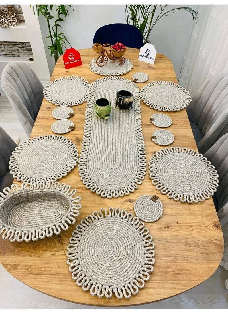 BDZ Deri BDZ Leather Wicker Jute Presentation Plate Mat American Service Runner Basket and Cup Holder 14 Pieces