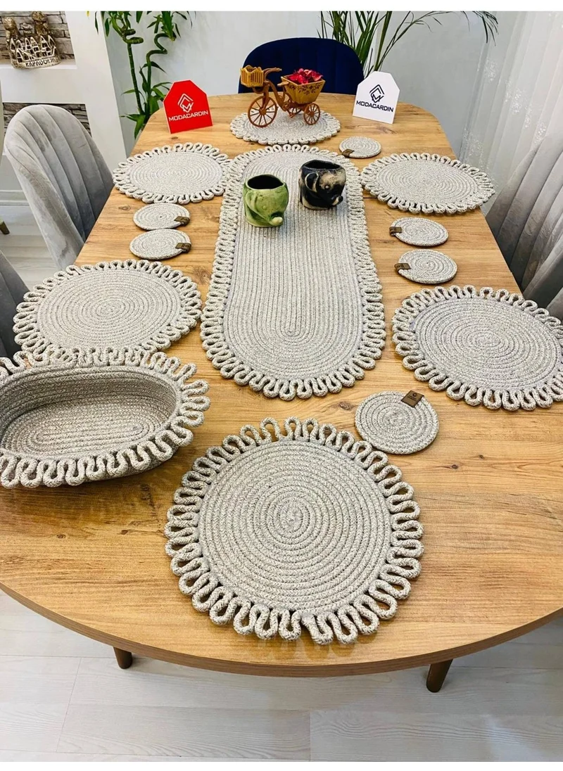 BDZ Deri BDZ Leather Wicker Jute Presentation Plate Mat American Service Runner Basket and Cup Holder 14 Pieces