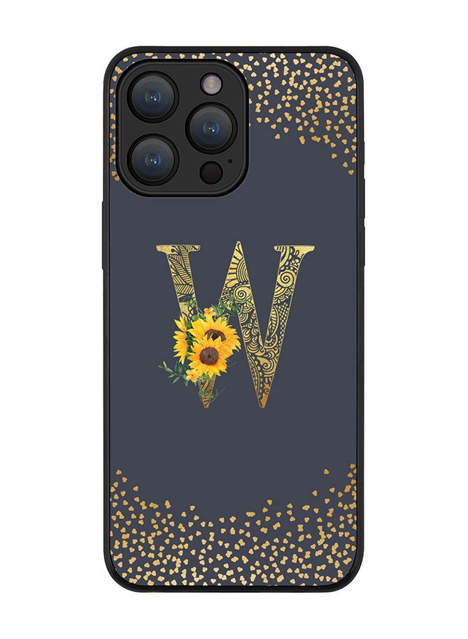 Stylizedd Cover for iPhone 15 Pro Max Case Rugged Black Slim fit Flexible Protective Cover Custom Monogram Initial Letter Floral Pattern Alphabet - W (Grey) - Image 1