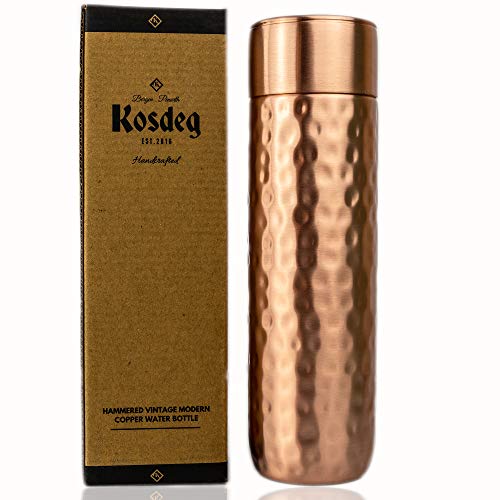 Kosdeg Copper Water Bottle - 16oz Hammered Vintage Modern Design - An Ayurvedic Pure Copper Vessel For Drinking - Drink More Water, Lower Your Sugar Intake And Enjoy The Health Benefits Immediately - Image 1