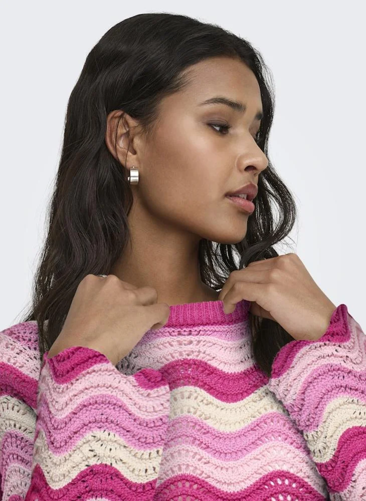 Only  Onlasa Long Sleeve Wave Structure O-Neck Sweater for Women | Best Price UAE