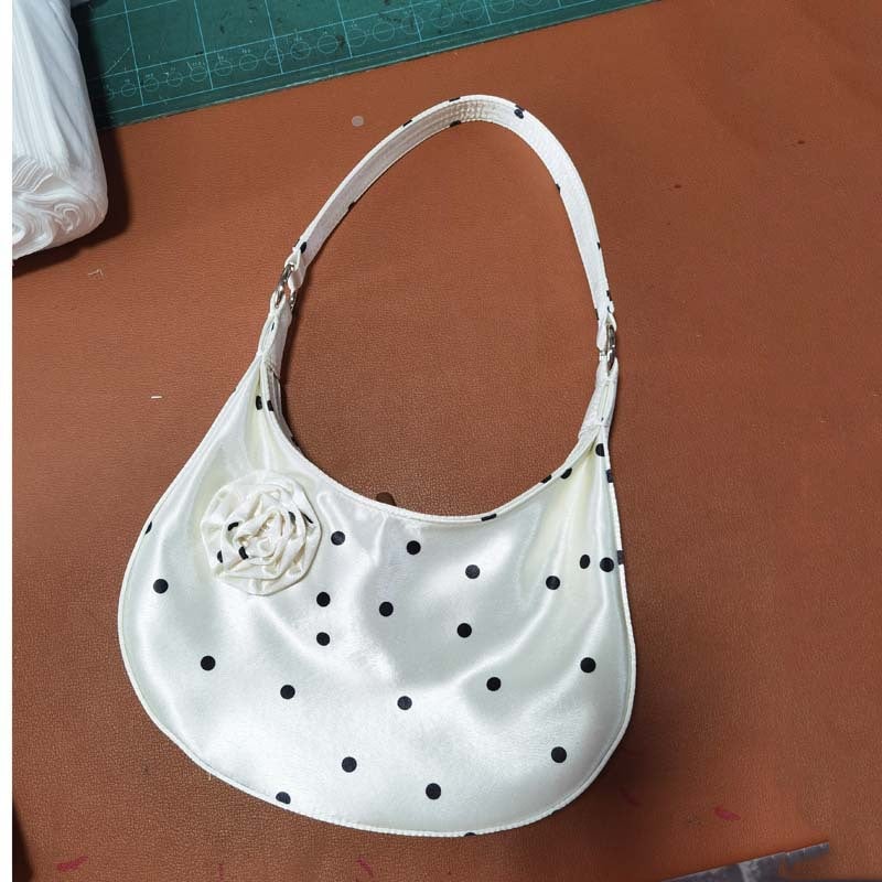 Niche Satin Rose Flower Tote Crescent Bag Shoulder Handbag Women'S Armpit Bag High-End Bridal Bag Women - Image 1