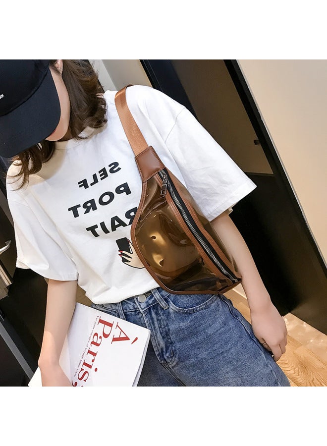 حقيبة صدر بلاستيكية للأطفال الوالدين والطفل ذات سعة كبيرة للشاطئ جيلي على الطراز الكوري حقيبة خصر شفافة حقيبة نسائية عصرية-اللون: أسود - Image 3