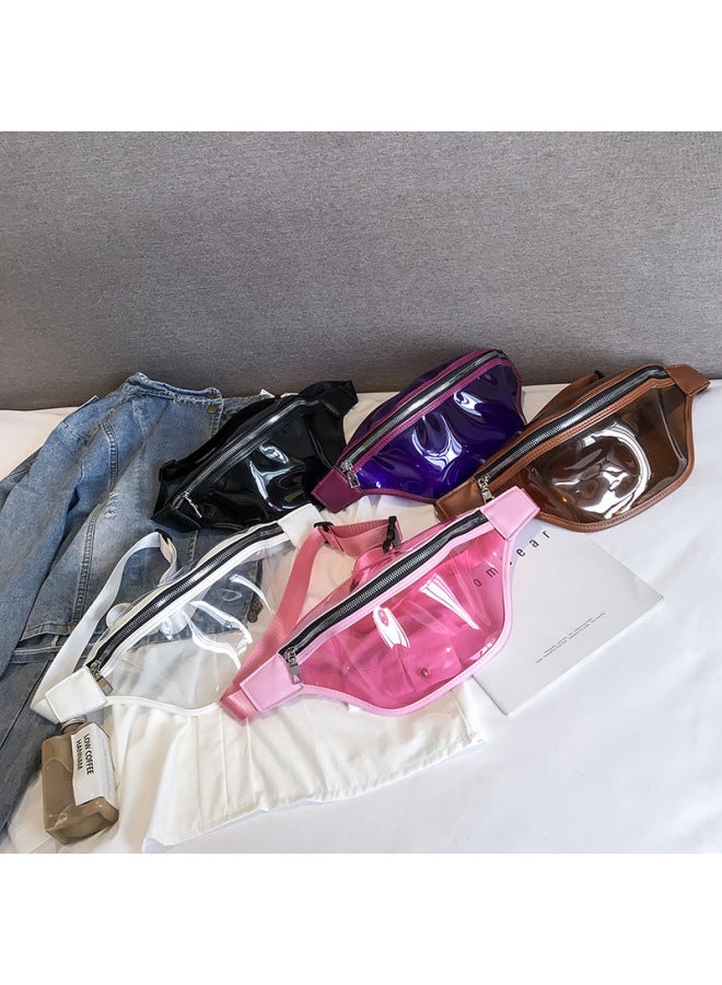 حقيبة صدر بلاستيكية للأطفال الوالدين والطفل ذات سعة كبيرة للشاطئ جيلي على الطراز الكوري حقيبة خصر شفافة حقيبة نسائية عصرية-اللون: أسود - Image 2