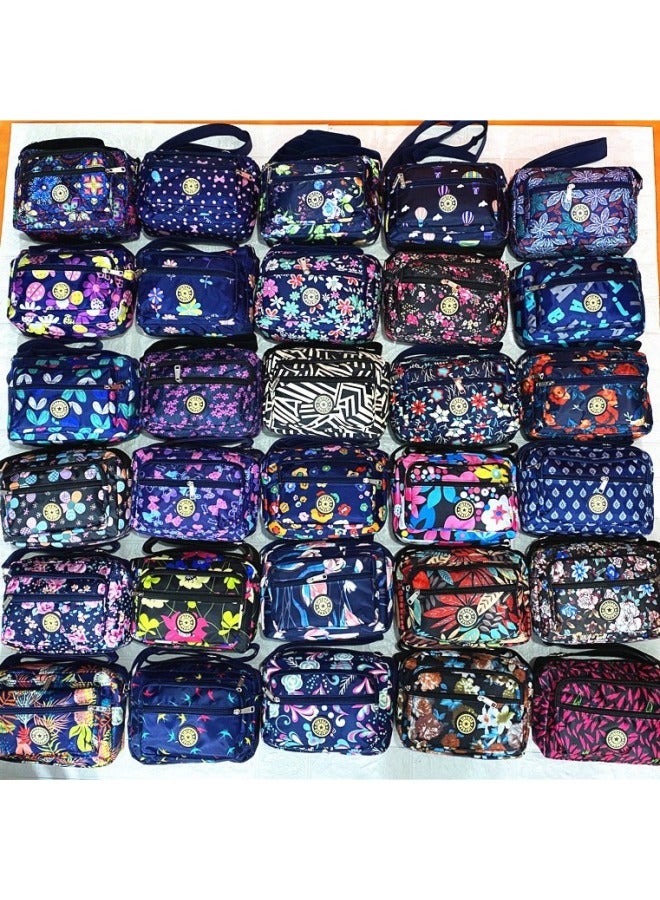 Shoulder Messenger Bag Floral Cloth Women's Backpack OxFord Cloth Casual Fashion Sports Women's Bag Five Zipper Large-Color:Medium Blue Ink Flower - Image 3