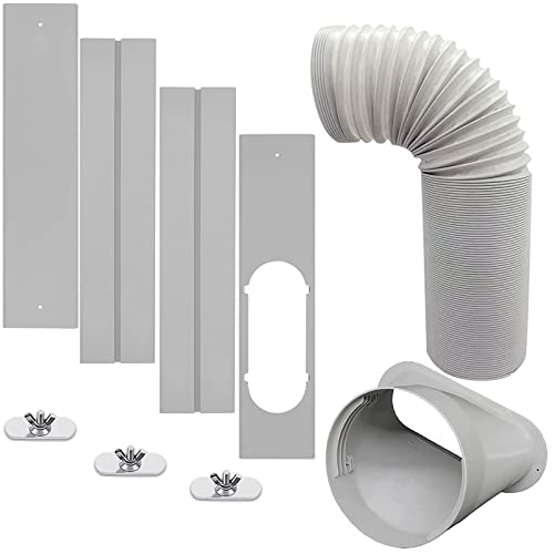 GOZFLVT Portable AC Window Vent Kit with 5inch Hose 6pcs Window Seal Kit for Portable Air Conditioner, Adjustable Sliding Window Kit Plate for AC Unit AC Window Seal Suitable for 5”/13 CM - Image 1