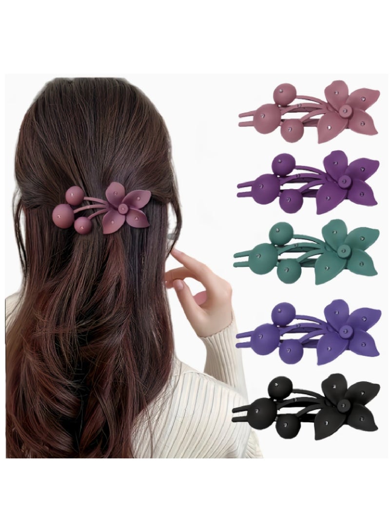 MOBM Matte Flower Hair Claw Clip with Rhinestone Detail – Elegant Floral Hair Clip For Women & Girls Pack Of 5 - Image 3