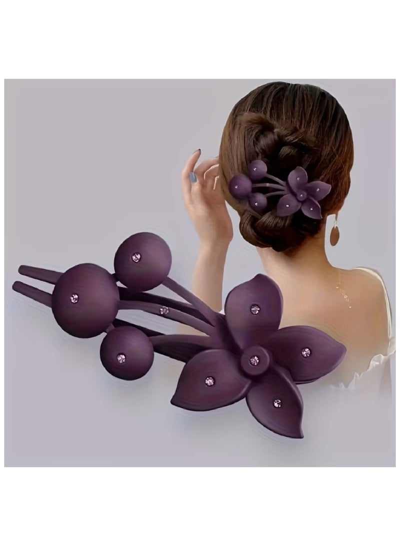 MOBM Matte Flower Hair Claw Clip with Rhinestone Detail – Elegant Floral Hair Clip For Women & Girls Pack Of 5 - Image 2